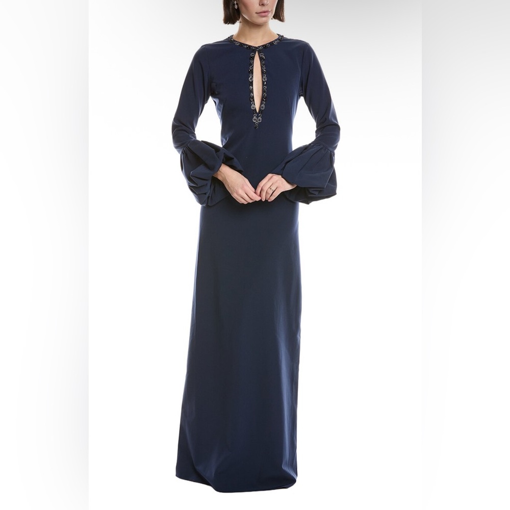 Marchese Notte Navy Long Sleeve Maxi Dress with Statement Sleeves